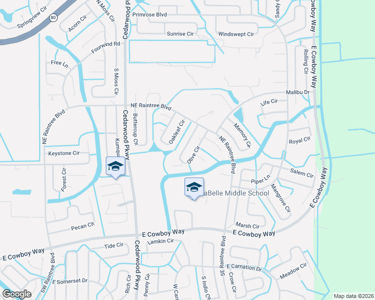 map of restaurants, bars, coffee shops, grocery stores, and more near 8032 Olive Circle in LaBelle
