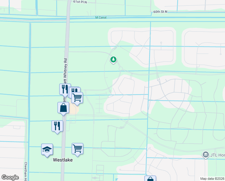 map of restaurants, bars, coffee shops, grocery stores, and more near Persimmon Boulevard in Loxahatchee