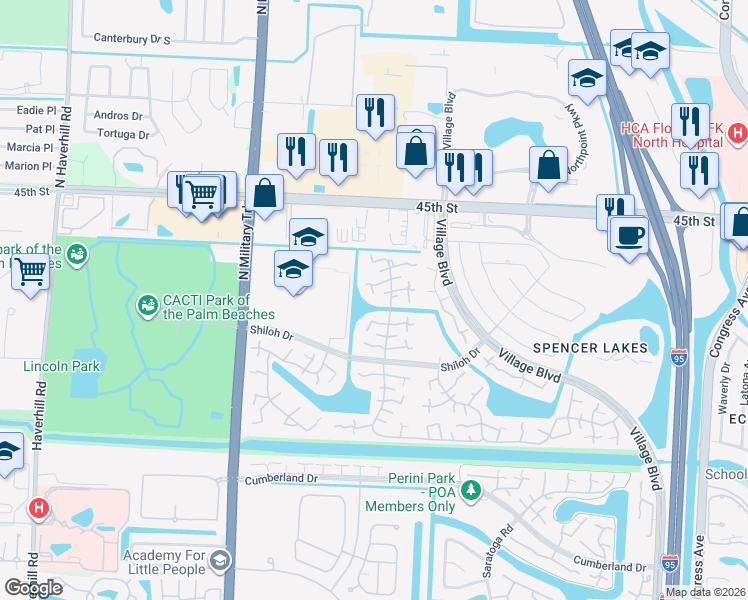 map of restaurants, bars, coffee shops, grocery stores, and more near 4003 40th Way in West Palm Beach