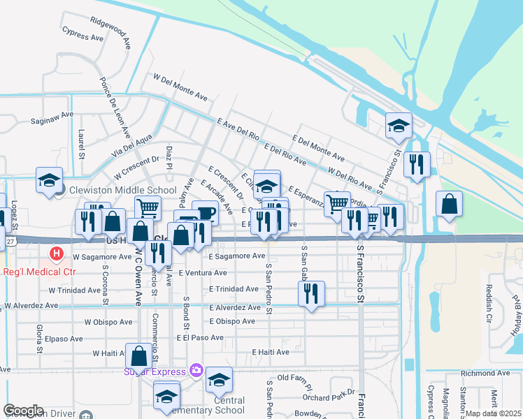 map of restaurants, bars, coffee shops, grocery stores, and more near 475 East Osceola Avenue in Clewiston