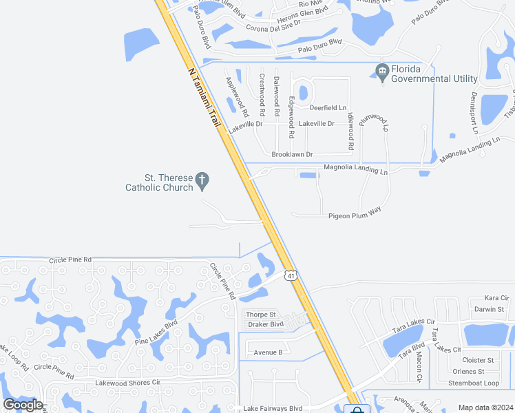 map of restaurants, bars, coffee shops, grocery stores, and more near 20130 North Tamiami Trail in North Fort Myers