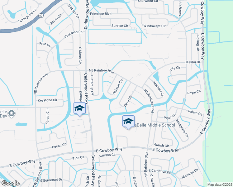 map of restaurants, bars, coffee shops, grocery stores, and more near 8039 Oakleaf Circle in LaBelle