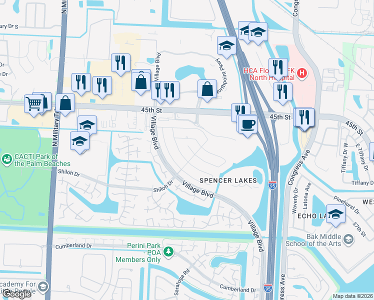 map of restaurants, bars, coffee shops, grocery stores, and more near 4108 Shelley Road North in West Palm Beach