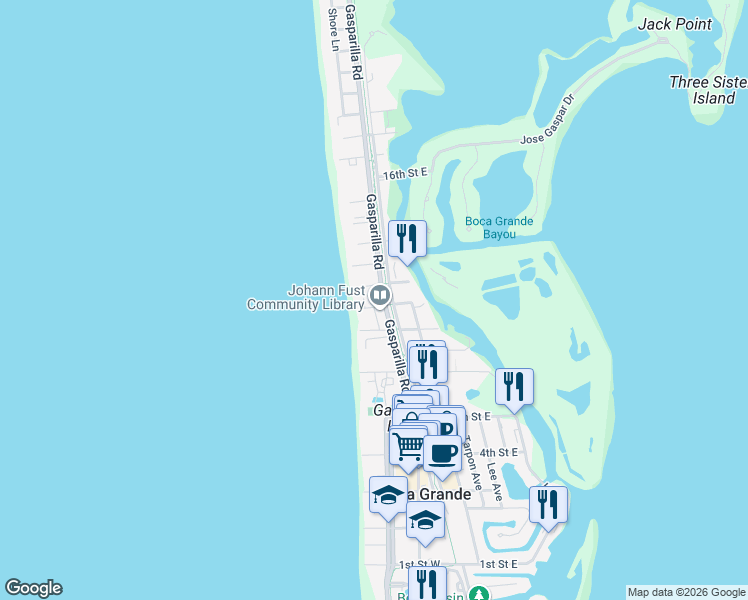 map of restaurants, bars, coffee shops, grocery stores, and more near 1111 11th in Boca Grande