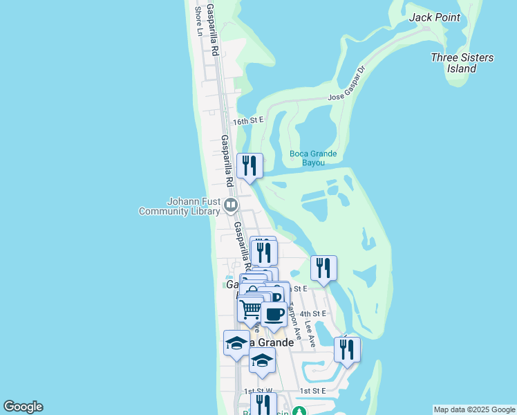 map of restaurants, bars, coffee shops, grocery stores, and more near 1190 11th Street East in Boca Grande