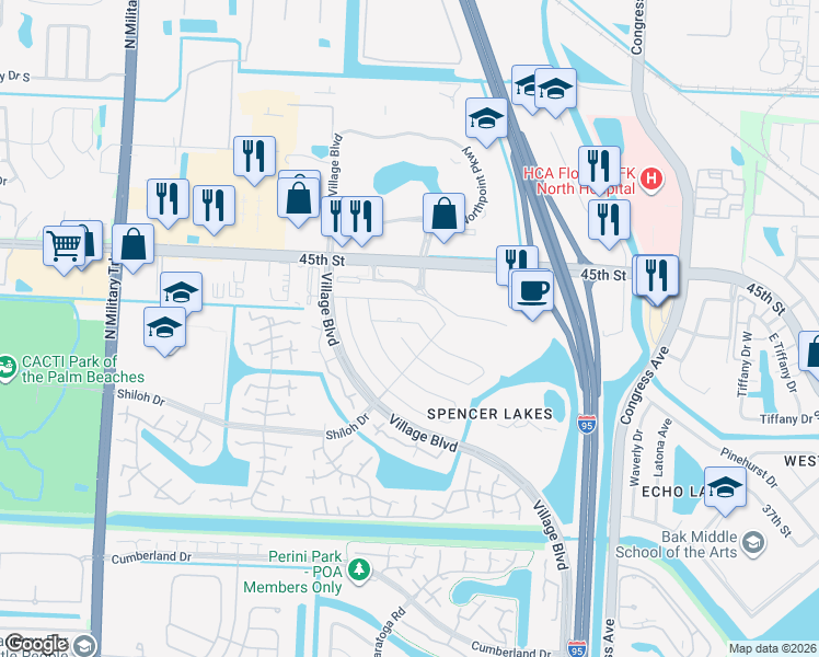 map of restaurants, bars, coffee shops, grocery stores, and more near 4108 Shelley Road North in West Palm Beach