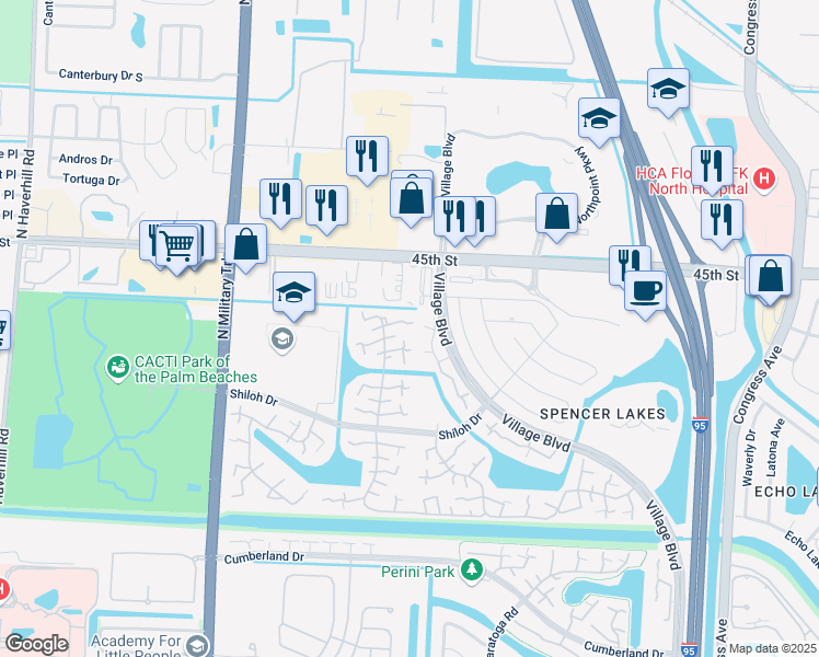 map of restaurants, bars, coffee shops, grocery stores, and more near 4513 45th Way in West Palm Beach