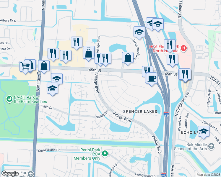 map of restaurants, bars, coffee shops, grocery stores, and more near 4208 Shelley Road North in West Palm Beach