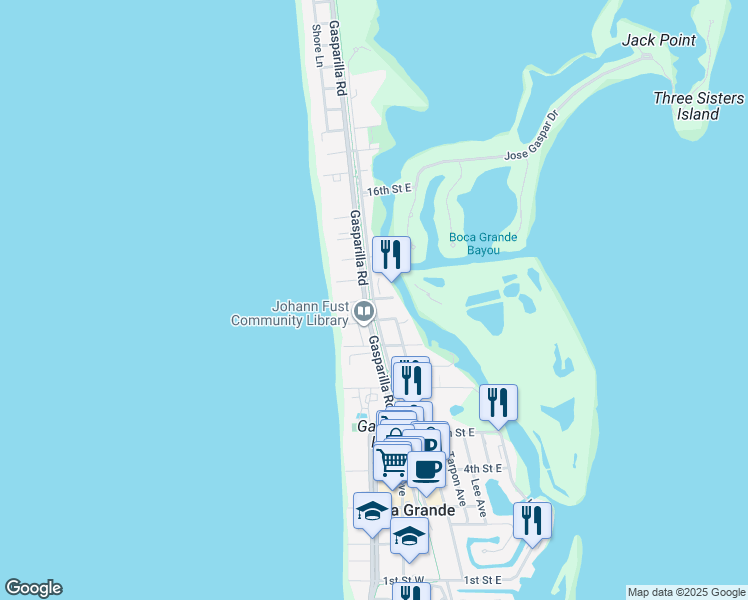 map of restaurants, bars, coffee shops, grocery stores, and more near 1190 11th Street East in Boca Grande