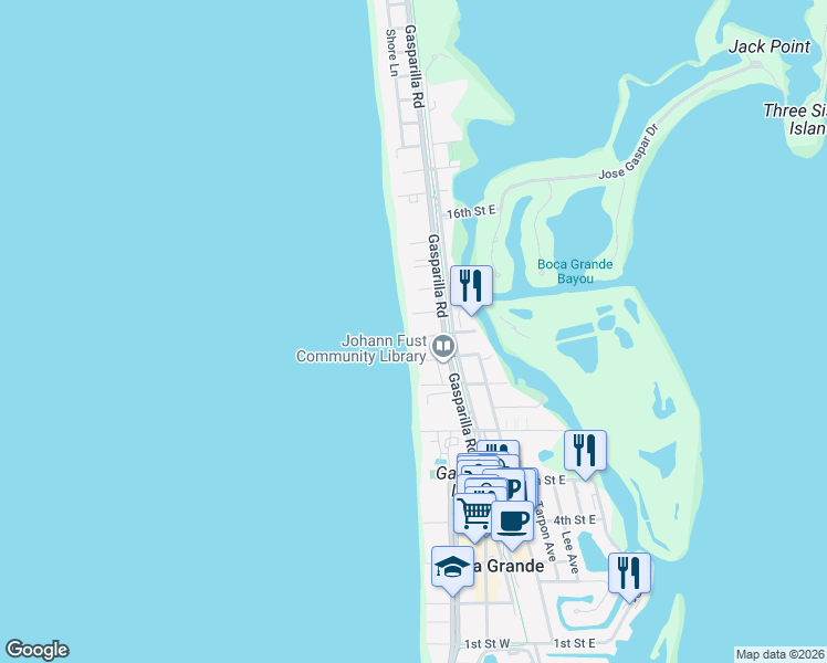 map of restaurants, bars, coffee shops, grocery stores, and more near 1111 11th Street West in Boca Grande