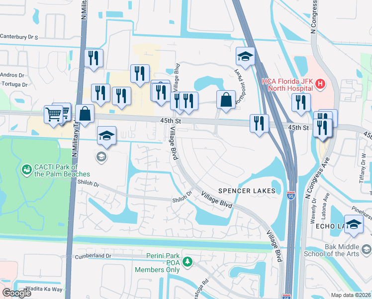 map of restaurants, bars, coffee shops, grocery stores, and more near 4208 Shelley Road North in West Palm Beach