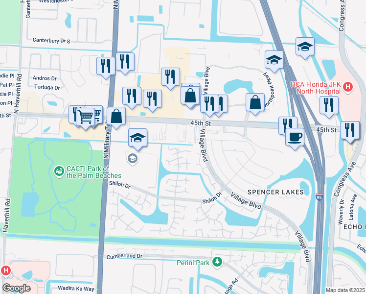 map of restaurants, bars, coffee shops, grocery stores, and more near 4513 45th Way in West Palm Beach