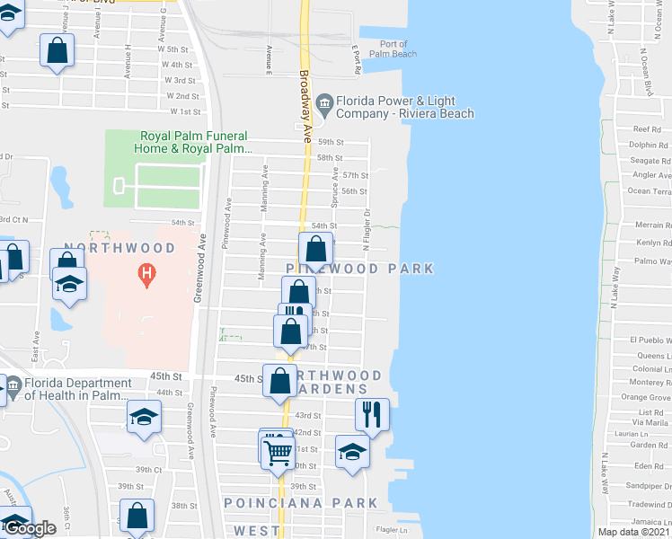 map of restaurants, bars, coffee shops, grocery stores, and more near in West Palm Beach