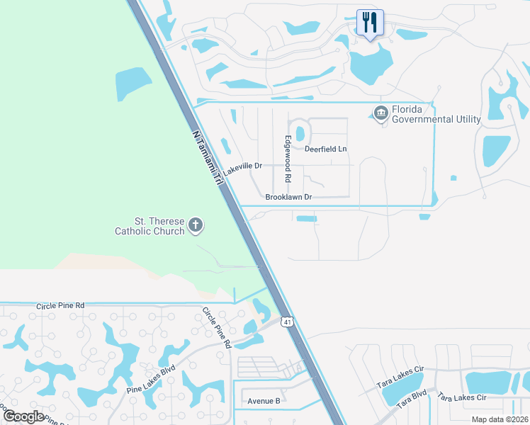 map of restaurants, bars, coffee shops, grocery stores, and more near 2102 Brooklawn Drive in North Fort Myers