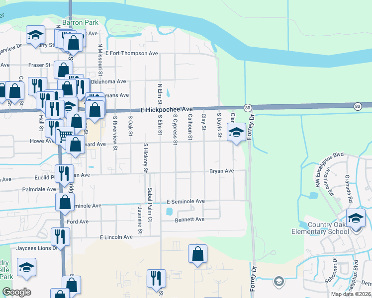 map of restaurants, bars, coffee shops, grocery stores, and more near 222 Calhoun St in LaBelle