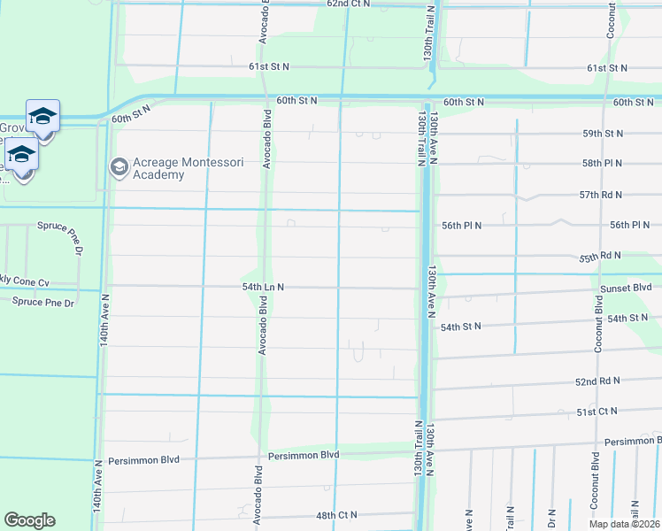 map of restaurants, bars, coffee shops, grocery stores, and more near 13306 55th Road North in West Palm Beach