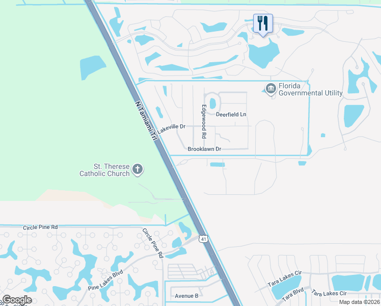 map of restaurants, bars, coffee shops, grocery stores, and more near 2102 Brooklawn Drive in North Fort Myers