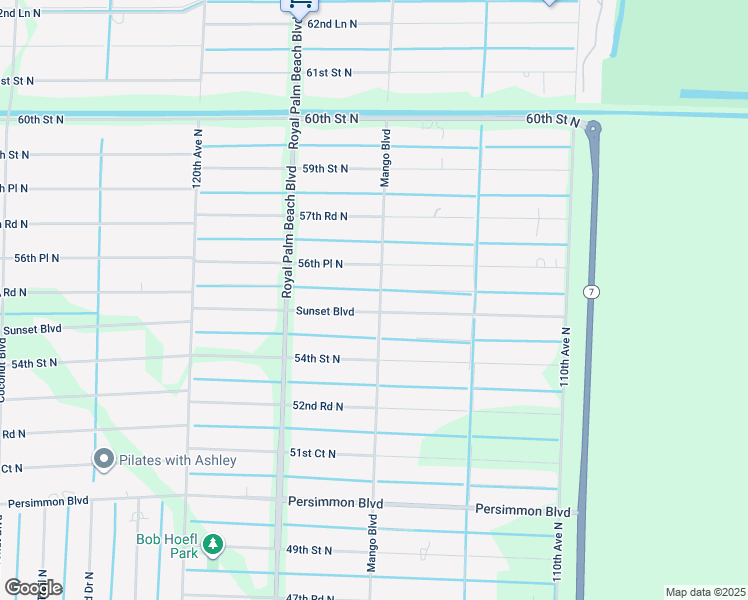 map of restaurants, bars, coffee shops, grocery stores, and more near 11545 Sunset Boulevard in West Palm Beach