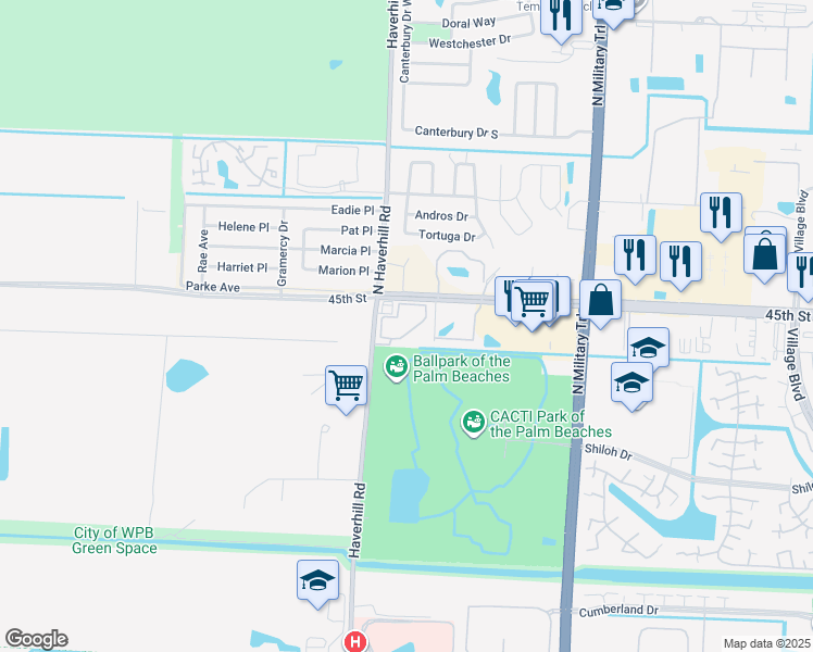 map of restaurants, bars, coffee shops, grocery stores, and more near 5100 45th Street in West Palm Beach