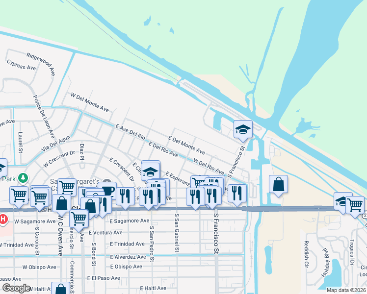 map of restaurants, bars, coffee shops, grocery stores, and more near 545 West Del Rio Avenue in Clewiston