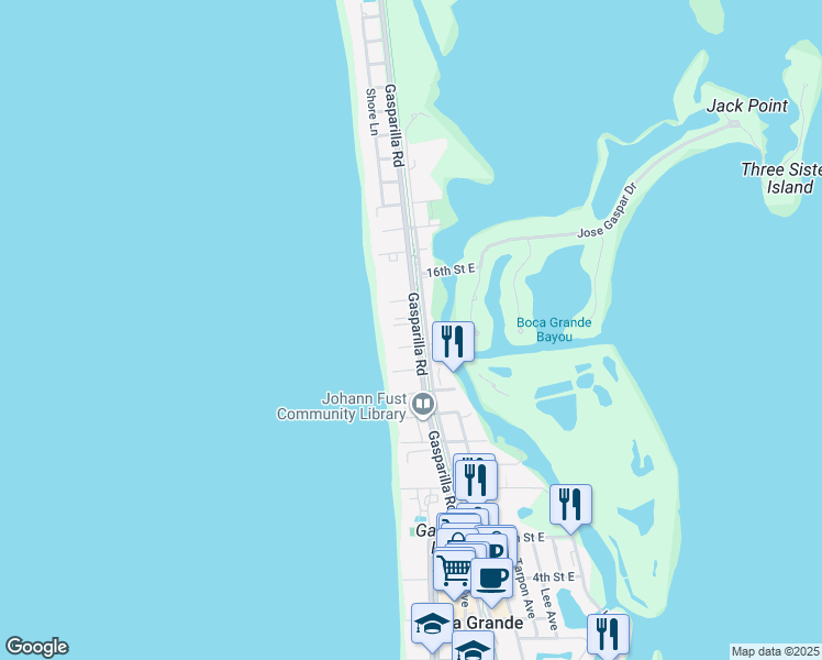 map of restaurants, bars, coffee shops, grocery stores, and more near 1430 14th Street West in Boca Grande