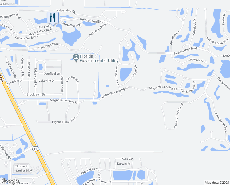 map of restaurants, bars, coffee shops, grocery stores, and more near Magnolia Landing Lane in North Fort Myers