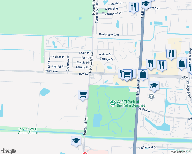 map of restaurants, bars, coffee shops, grocery stores, and more near 5540 Haverhill Road in West Palm Beach