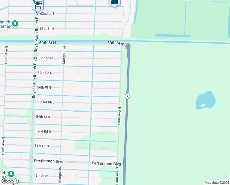 map of restaurants, bars, coffee shops, grocery stores, and more near 11060 56th Place North in Royal Palm Beach