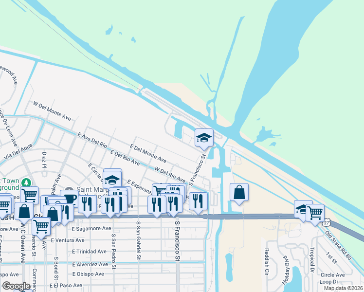 map of restaurants, bars, coffee shops, grocery stores, and more near 549 Hoover Dike Road in Clewiston