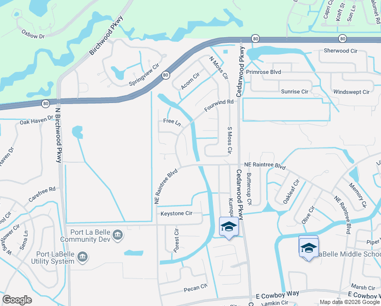 map of restaurants, bars, coffee shops, grocery stores, and more near 6026 Joy Court in LaBelle