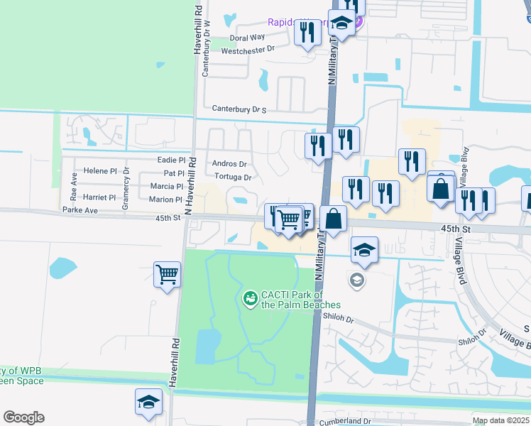 map of restaurants, bars, coffee shops, grocery stores, and more near 4735 45th Street in West Palm Beach