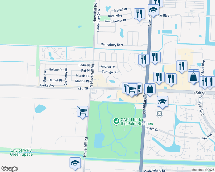map of restaurants, bars, coffee shops, grocery stores, and more near 5540 Haverhill Road in West Palm Beach