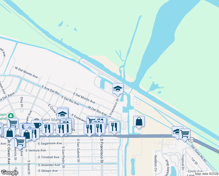 map of restaurants, bars, coffee shops, grocery stores, and more near 549 Hoover Dike Road in Clewiston