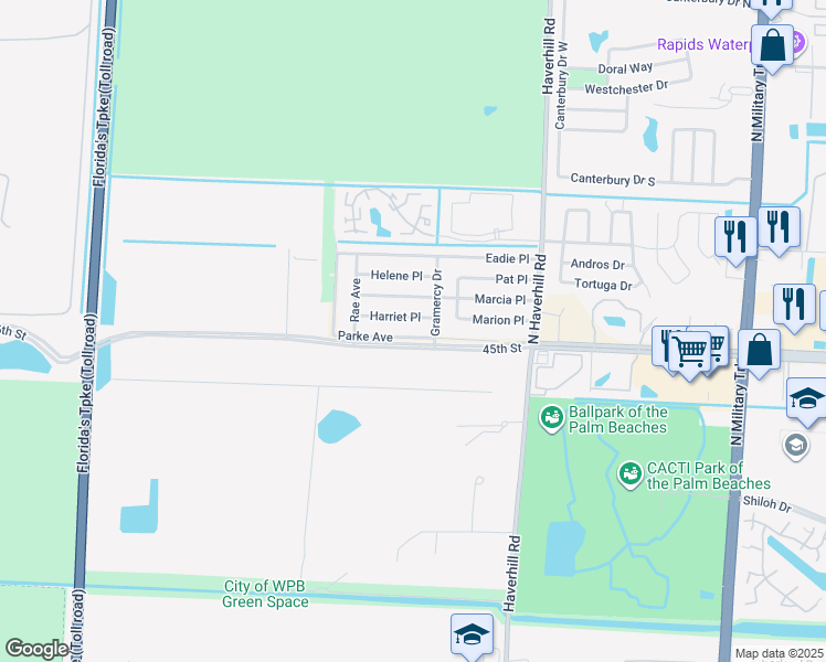 map of restaurants, bars, coffee shops, grocery stores, and more near 5319 45th Street in West Palm Beach