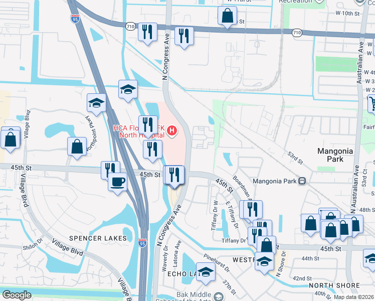 map of restaurants, bars, coffee shops, grocery stores, and more near 4526 North Congress Avenue in West Palm Beach