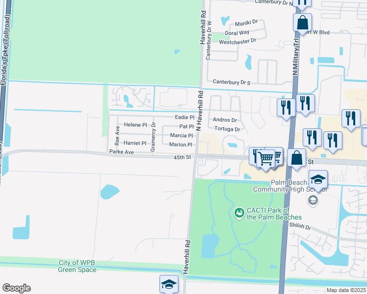 map of restaurants, bars, coffee shops, grocery stores, and more near 5070 Marion Place in West Palm Beach