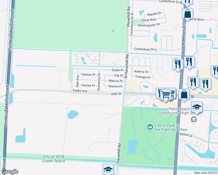 map of restaurants, bars, coffee shops, grocery stores, and more near 5144 Marion Place in West Palm Beach