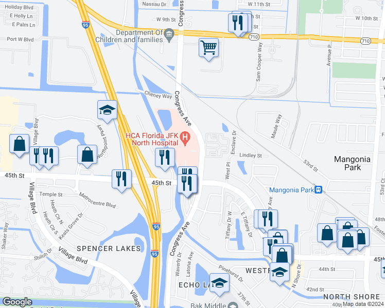 map of restaurants, bars, coffee shops, grocery stores, and more near 2051 45th Street in West Palm Beach