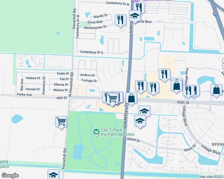 map of restaurants, bars, coffee shops, grocery stores, and more near 4651 45th Street in West Palm Beach