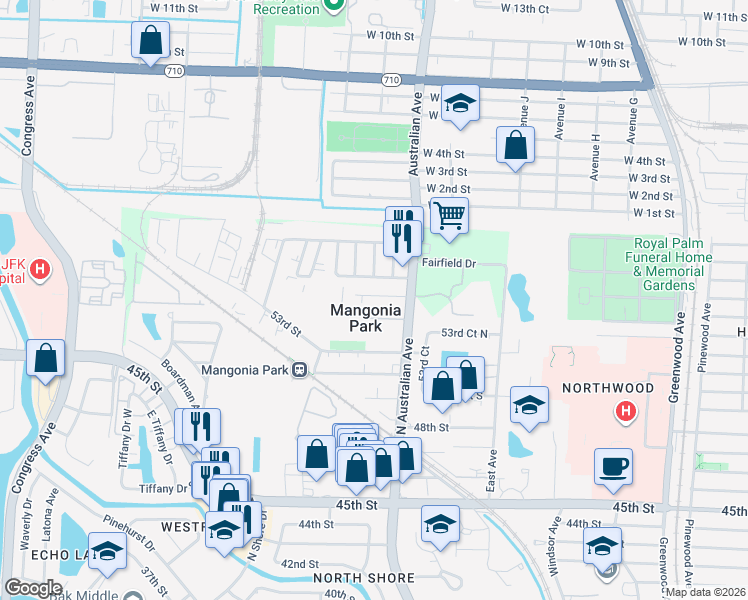 map of restaurants, bars, coffee shops, grocery stores, and more near 1212 Giller Avenue in West Palm Beach