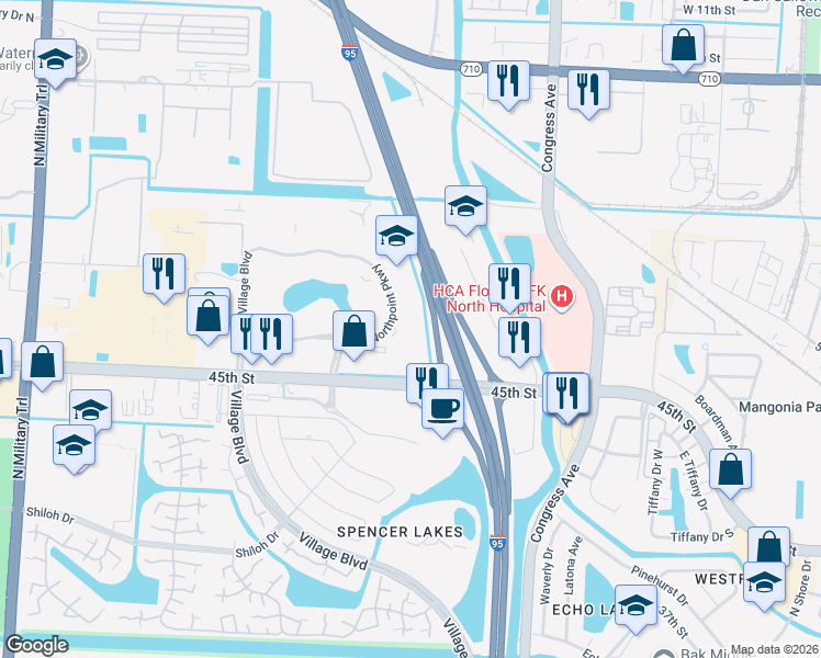 map of restaurants, bars, coffee shops, grocery stores, and more near 910 Northpoint Parkway in West Palm Beach