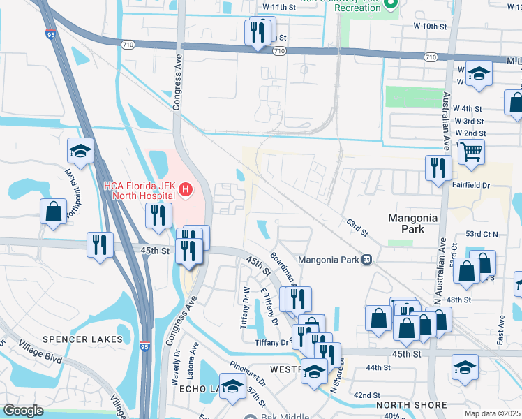map of restaurants, bars, coffee shops, grocery stores, and more near 4650 North Congress Avenue in West Palm Beach