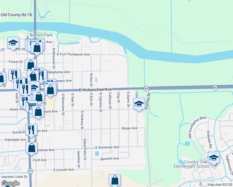 map of restaurants, bars, coffee shops, grocery stores, and more near 749 East Hickpochee Avenue in LaBelle