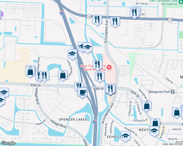 map of restaurants, bars, coffee shops, grocery stores, and more near 5713 Corporate Way in West Palm Beach