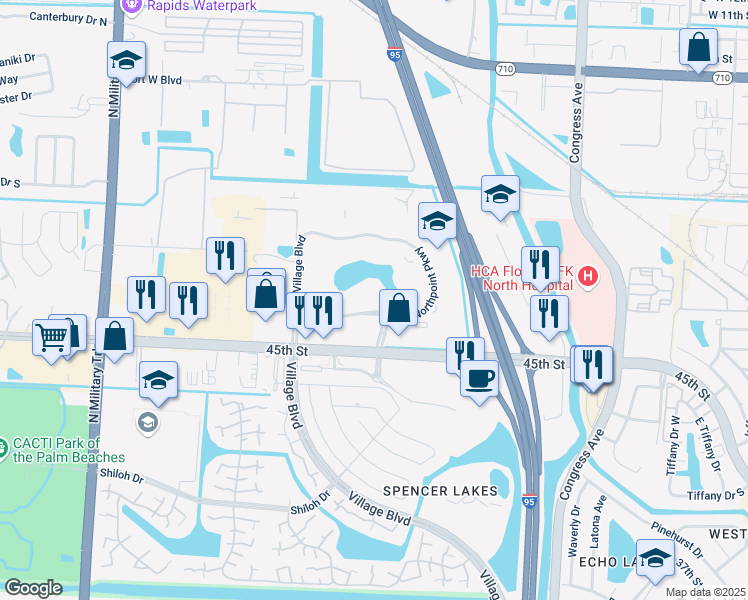 map of restaurants, bars, coffee shops, grocery stores, and more near 301 Northpoint Parkway in West Palm Beach