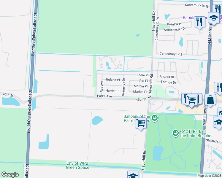 map of restaurants, bars, coffee shops, grocery stores, and more near 5388 Marcia Place in West Palm Beach