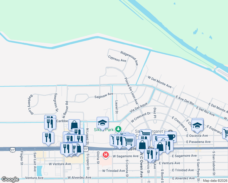 map of restaurants, bars, coffee shops, grocery stores, and more near 333 Saginaw Avenue in Clewiston