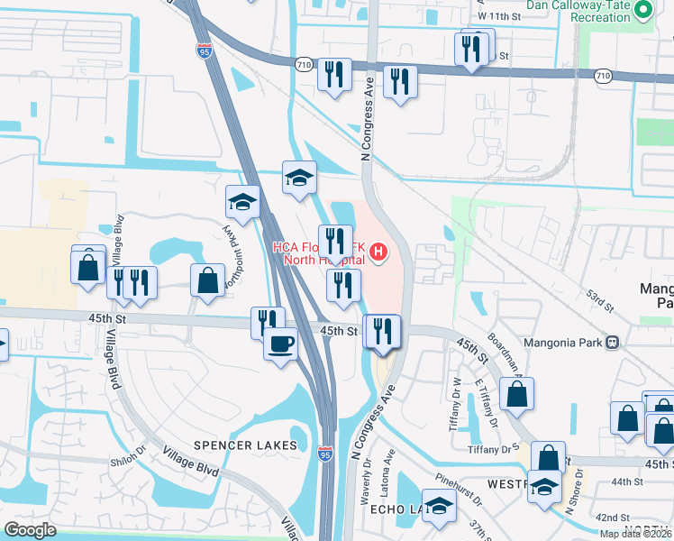 map of restaurants, bars, coffee shops, grocery stores, and more near 5640 Corporate Way in West Palm Beach