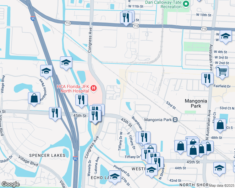 map of restaurants, bars, coffee shops, grocery stores, and more near 4650 North Congress Avenue in West Palm Beach