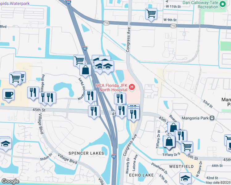 map of restaurants, bars, coffee shops, grocery stores, and more near 5640 Corporate Way in West Palm Beach